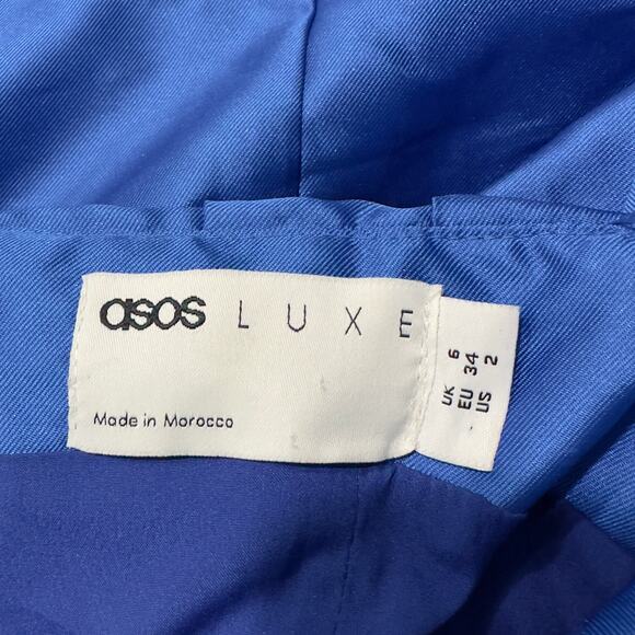 ASOS LUXE Belted Drama Sleeve Structured‎ Satin Mini Dress Women's 2 Blue - Picture 3 of 7